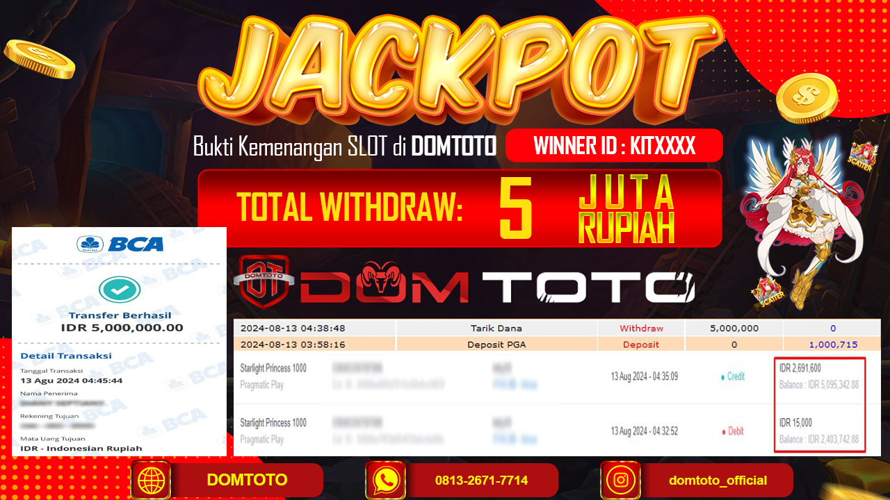 JACKPOT SLOT PRAGMATIC STARLIGHT PRINCESS 1000 13 AGUSTUS 2024